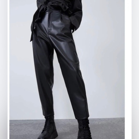 Zara Pants - Zara Pant’s/ Zara Black Faux Leather High Rise Trousers Tapered Leg Black,Size S